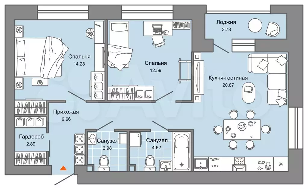 3-к. квартира, 70 м, 2/6 эт. - Фото 0