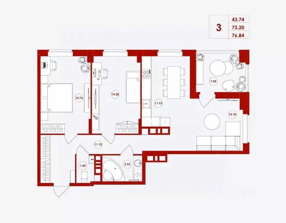3-к кв. Брянская область, Брянск ул. Горбатова, 18 (76.84 м) - Фото 1
