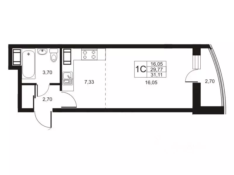 Студия Санкт-Петербург ул. Катерников, 5к1 (31.0 м) - Фото 0