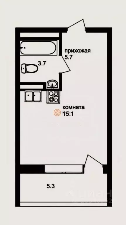 Студия Тюменская область, Тюмень Интернациональная ул., 199А (29.8 м) - Фото 2