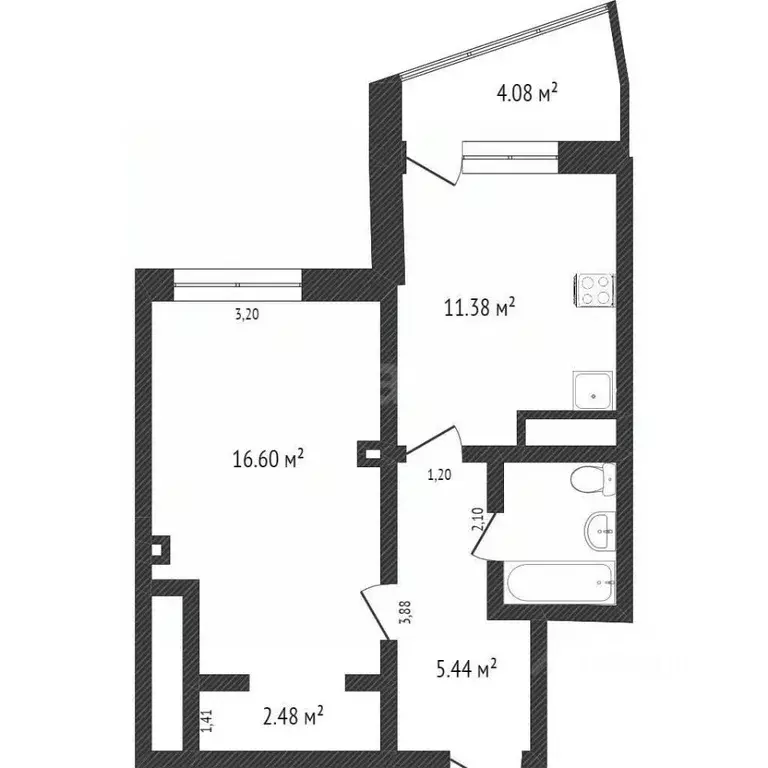 1-к кв. Белгородская область, Белгород ул. Костюкова, 12а (45.6 м) - Фото 2