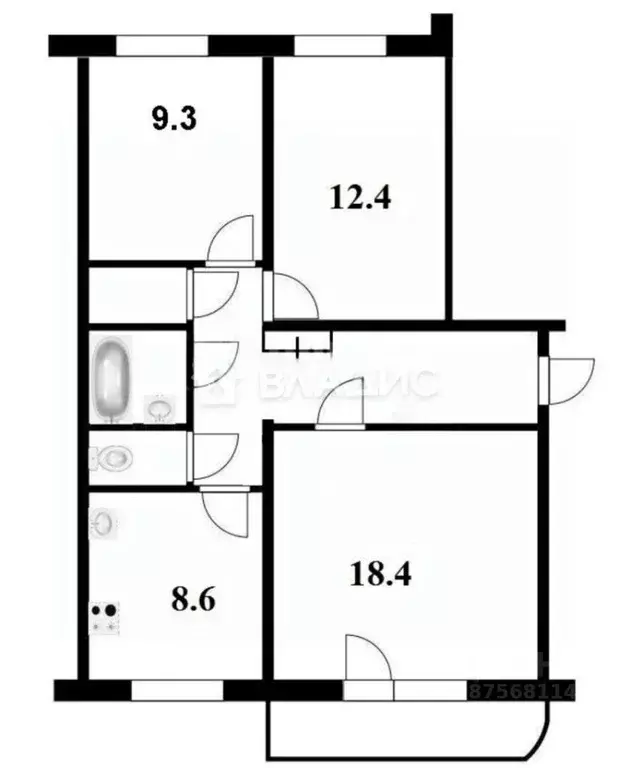 3-к кв. Новосибирская область, Новосибирск ул. В. Высоцкого, 11 (64.2 ... - Фото 1