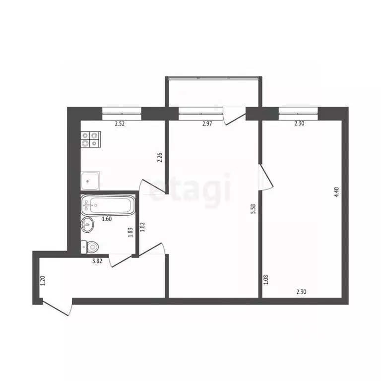 2-к кв. Самарская область, Самара Гая ул., 32 (44.6 м) - Фото 2