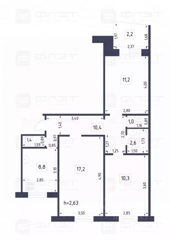 3-к кв. Татарстан, Казань ул. Академика Лаврентьева, 10 (65.1 м) - Фото 1