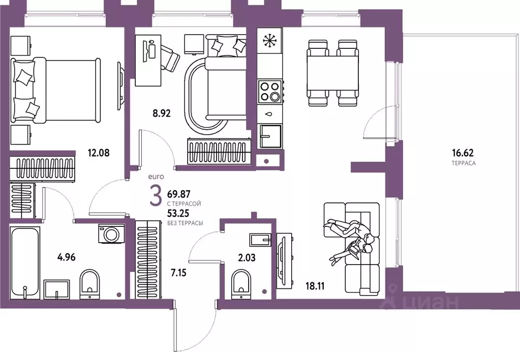 3-к кв. Тюменская область, Тюмень Береговая ул., 100к2 (69.87 м) - Фото 1