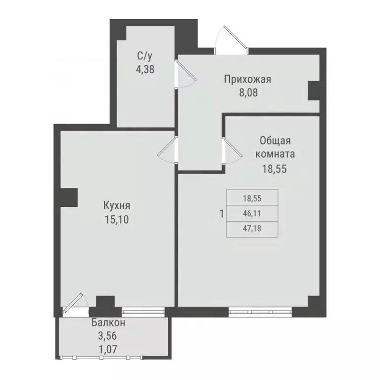 1-к кв. Саха (Якутия), Якутск Парк Победы жилой комплекс (47.18 м) - Фото 1