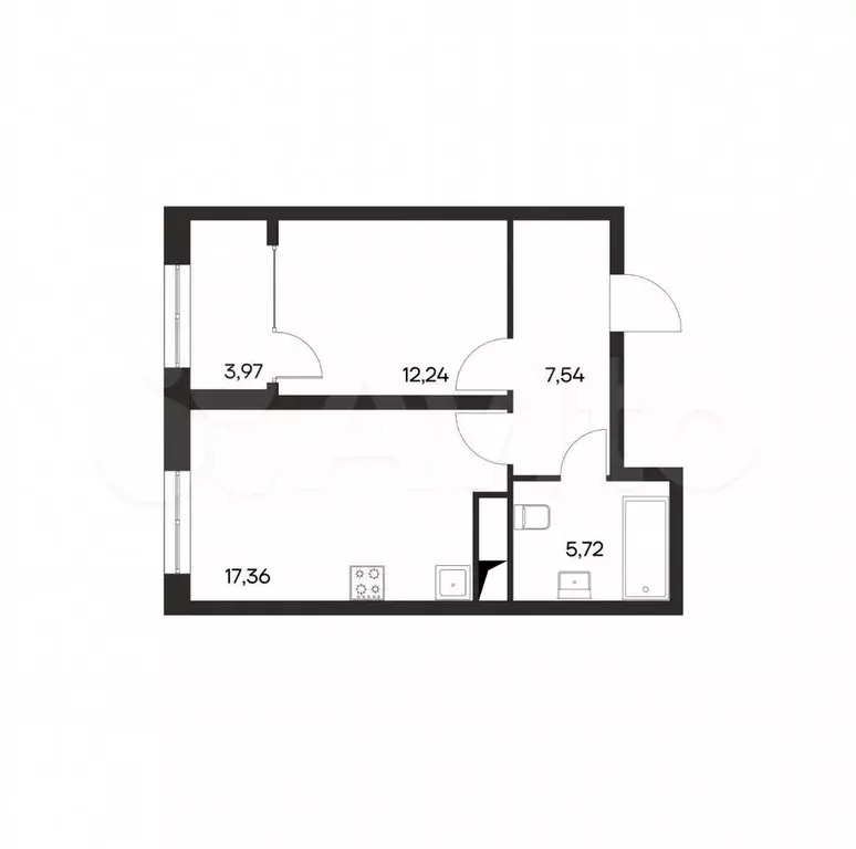 1-к. квартира, 46,8 м, 1/4 эт. - Фото 1