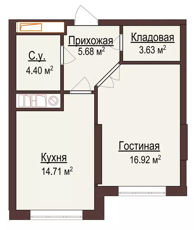 1-комнатная квартира: Нальчик, улица Тарчокова, 131 (45.34 м) - Фото 0