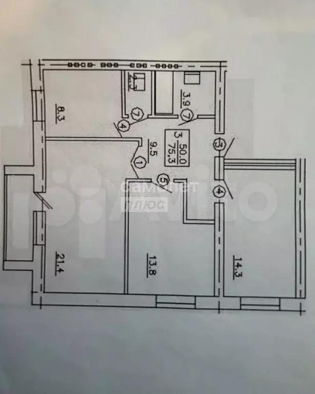 3-к. квартира, 73,6 м, 2/3 эт. - Фото 0