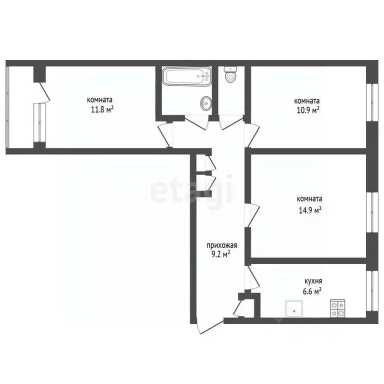 3-к кв. Свердловская область, Екатеринбург ул. Серафимы Дерябиной, ... - Фото 2