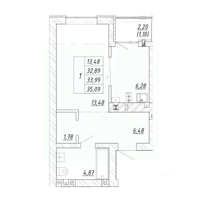 1-к кв. Калининградская область, Зеленоградск  (35.09 м) - Фото 0