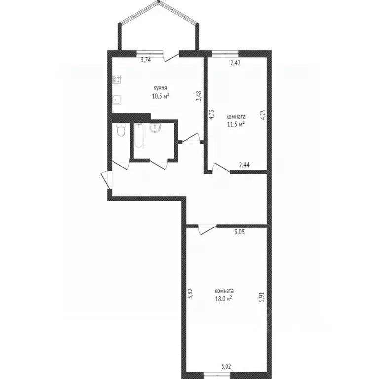 2-к кв. Белгородская область, Белгород ул. Семашко, 38 (56.5 м) - Фото 2