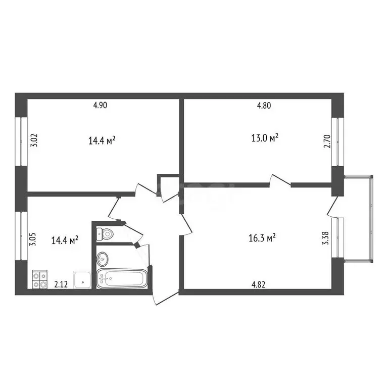 3-комнатная квартира: Тюмень, Полевая улица, 14 (58.5 м) - Фото 1
