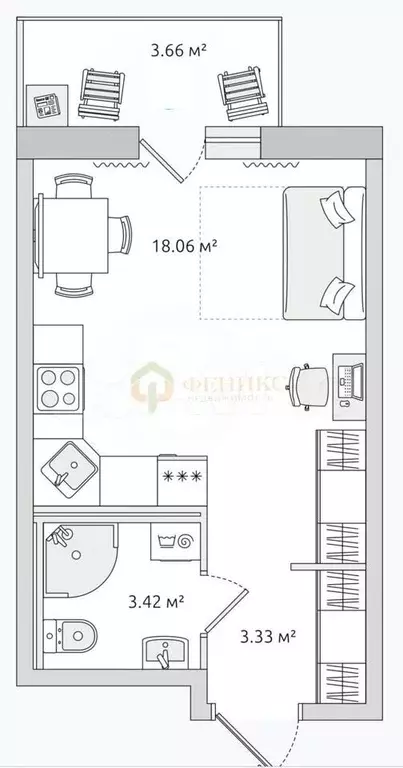 Квартира-студия, 28,4 м, 5/23 эт. - Фото 0