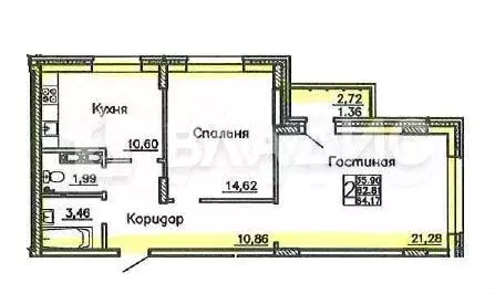 2-к. квартира, 63,4 м, 6/17 эт. - Фото 0