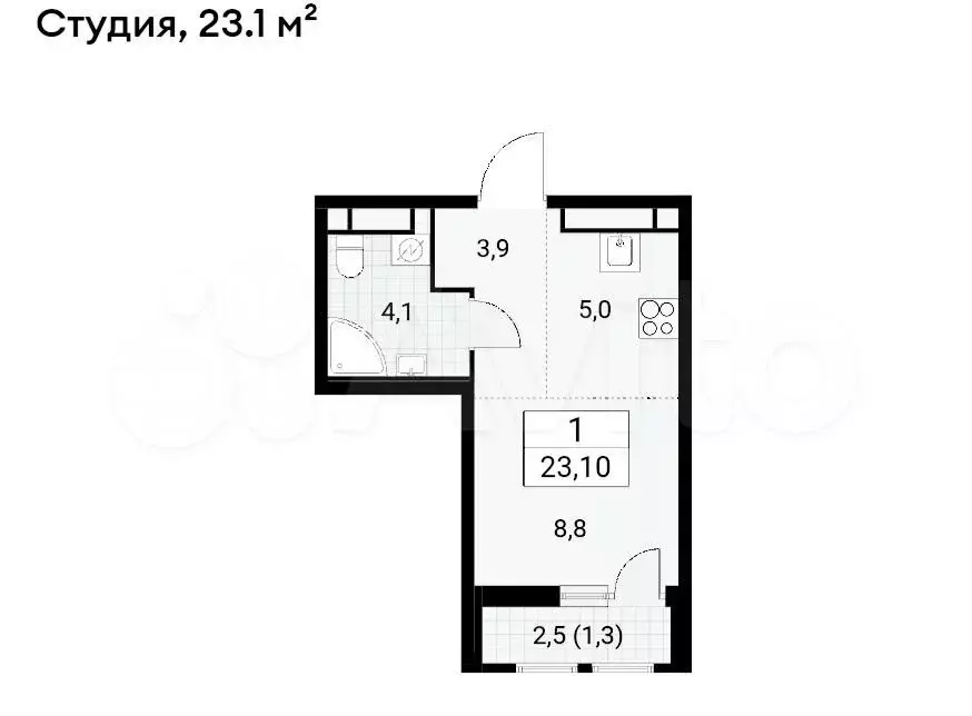 Квартира-студия, 23,1 м, 5/16 эт. - Фото 0