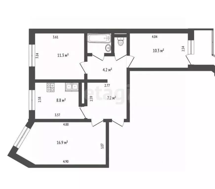 3-к кв. Архангельская область, Архангельск ул. Некрасова, 2 (68.0 м) - Фото 1