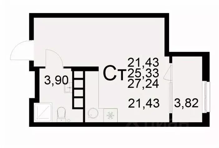 1-к кв. Рязанская область, Рязань ул. Бирюзова (27.24 м) - Фото 1