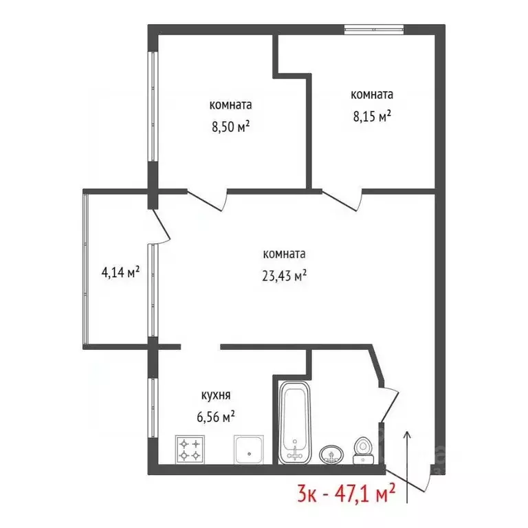 3-к кв. Свердловская область, Екатеринбург ул. Мурзинская, 28А (47.1 ... - Фото 2