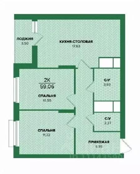 2-к кв. Тульская область, Тула  (59.06 м) - Фото 0