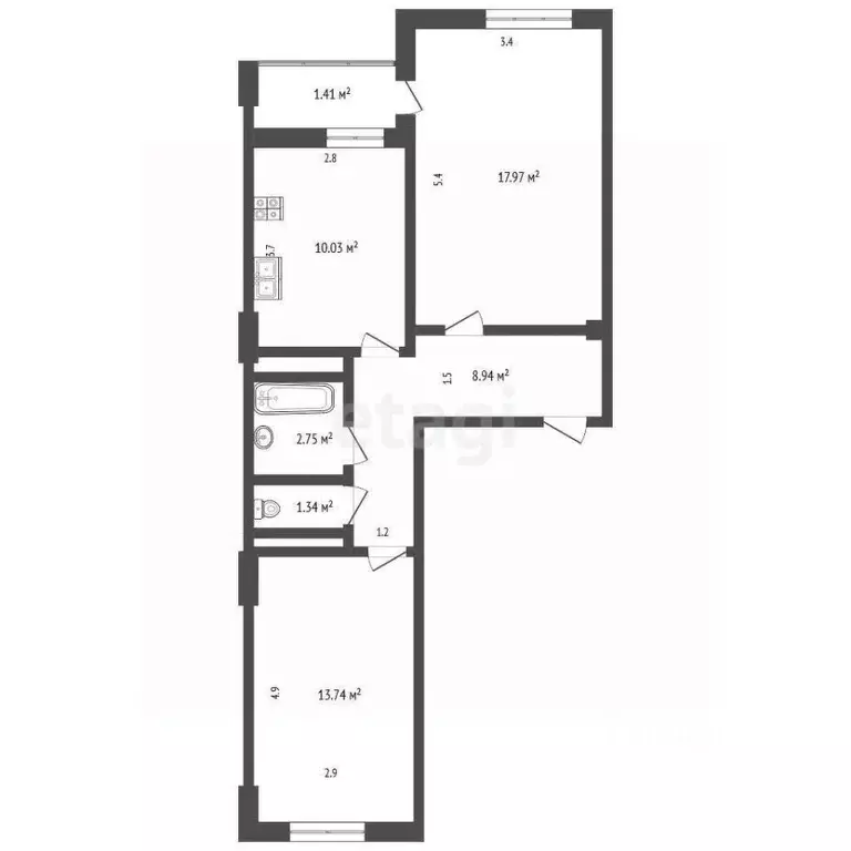 2-к кв. Саха (Якутия), Якутск ул. Автострада 50 лет Октября, 4/2 (54.8 ... - Фото 1