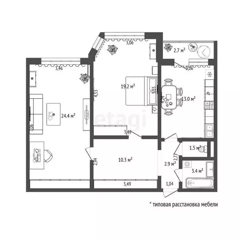2-комнатная квартира: Тюмень, улица Сакко, 30 (74.7 м) - Фото 0