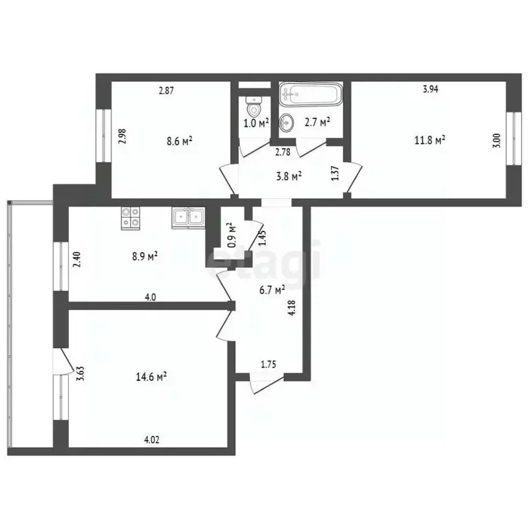 3-к кв. Забайкальский край, Чита 1-й мкр, 40 (63.0 м) - Фото 2