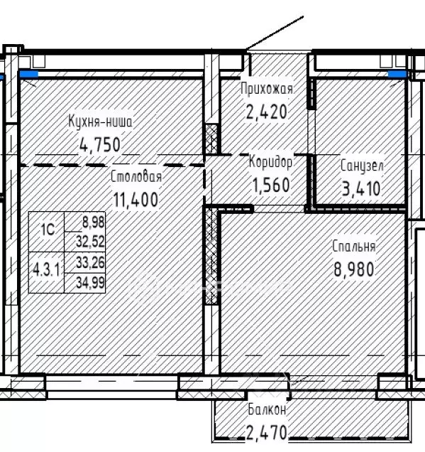 2-к кв. Новосибирская область, Новосибирск ул. Аэропорт, 90 (34.99 м) - Фото 2
