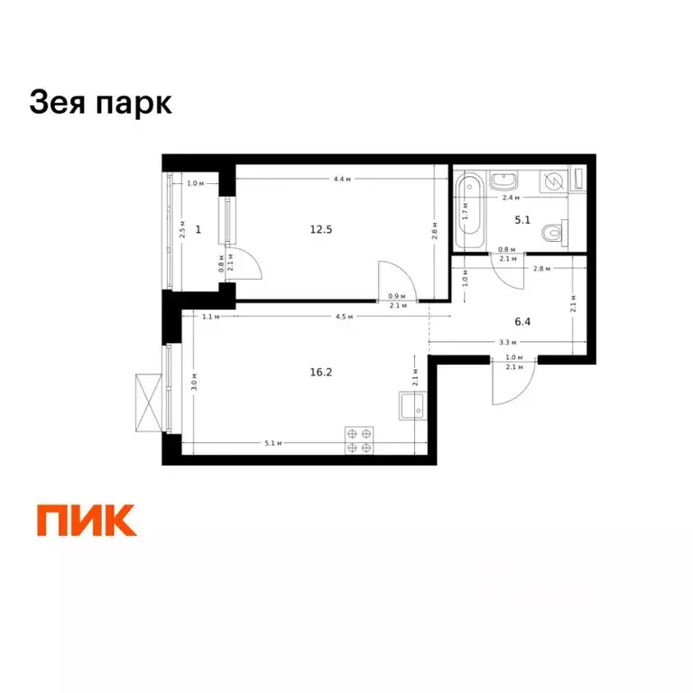 1-к кв. Амурская область, Благовещенск ул. 50 лет Октября, 263/2 (41.2 ... - Фото 1