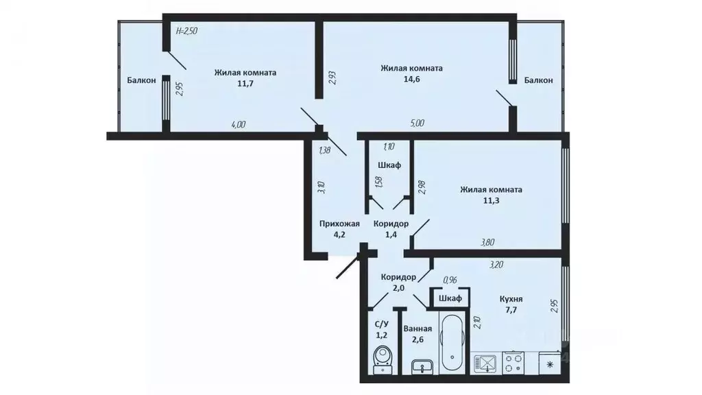 3-к кв. Краснодарский край, Краснодар ул. Ковалева, 6 (61.9 м) - Фото 2