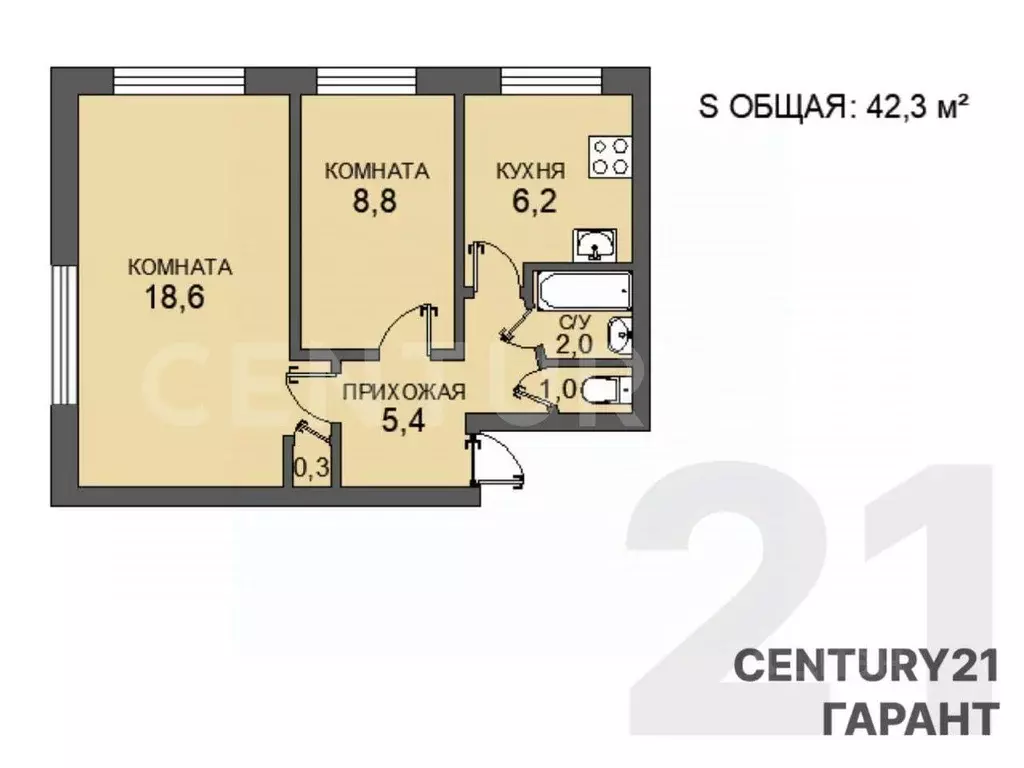 2-к кв. Санкт-Петербург ул. Козлова, 25К2 (43.0 м) - Фото 1