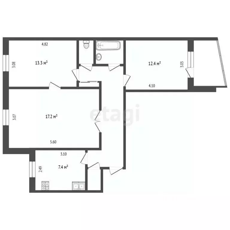 3-к кв. Тюменская область, Тюмень ул. Энергетиков, 51 (66.3 м) - Фото 2
