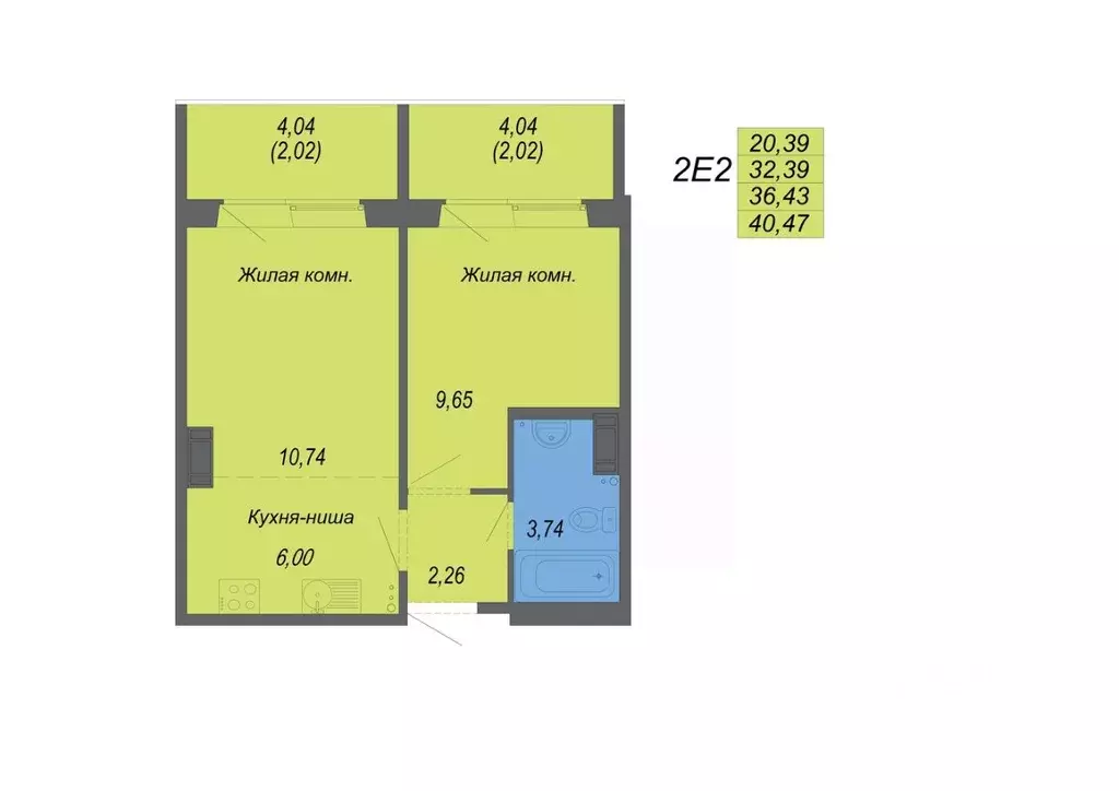 2-к кв. Хабаровский край, Хабаровск Совхозная ул., 73/3 (40.47 м) - Фото 1