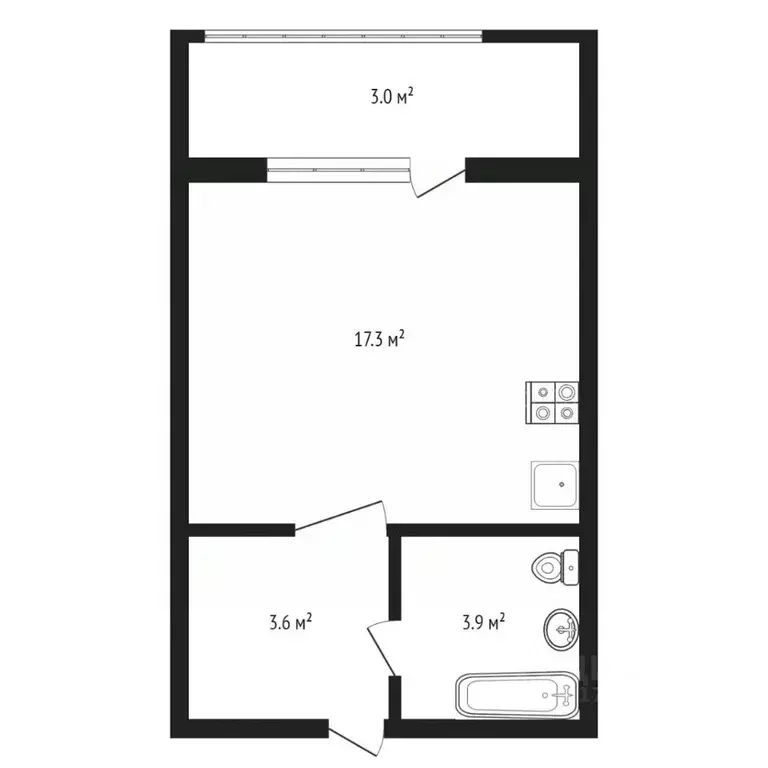 Студия Тюменская область, Тюмень ул. Верхнетарманская, 3 (21.0 м) - Фото 2