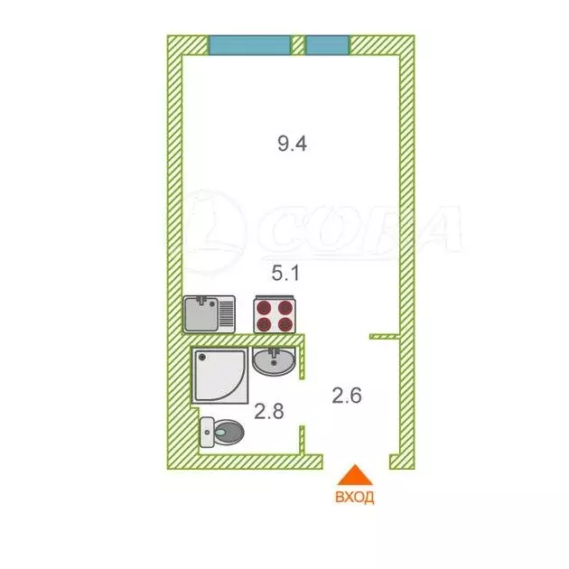 Квартира-студия: Тюмень, Полевая улица, 117к4 (26 м) - Фото 0