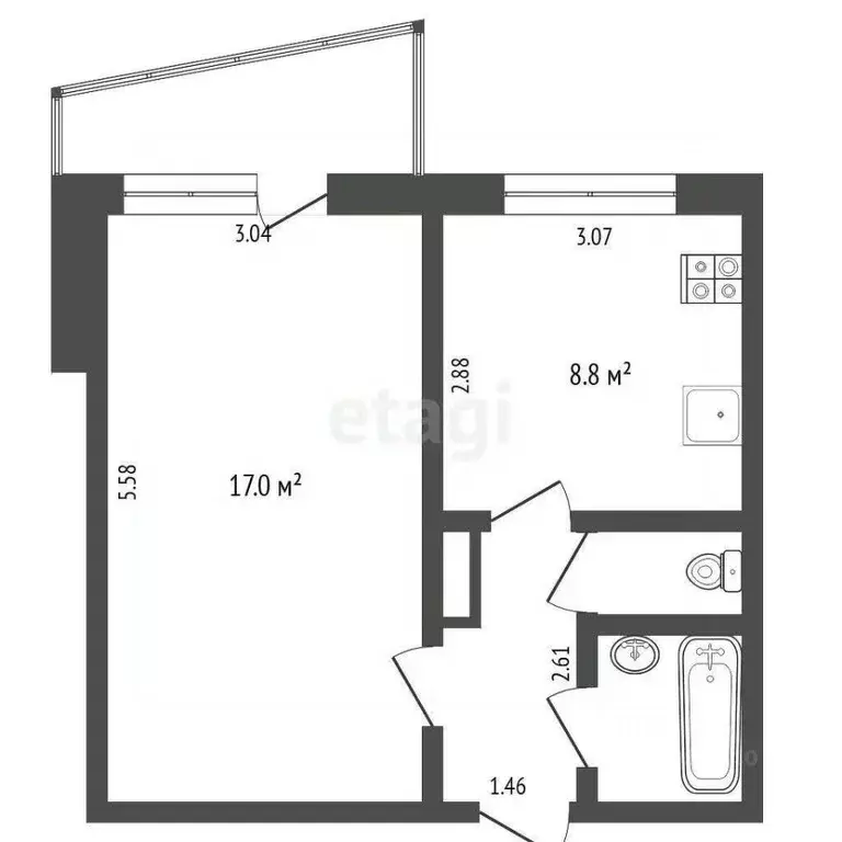 1-к кв. Тюменская область, Тюмень ул. Осипенко, 84 (33.0 м) - Фото 2