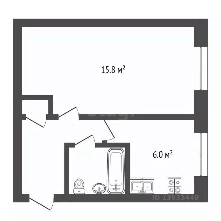 1-к кв. Тюменская область, Тюмень ул. Рационализаторов, 19 (29.8 м) - Фото 2