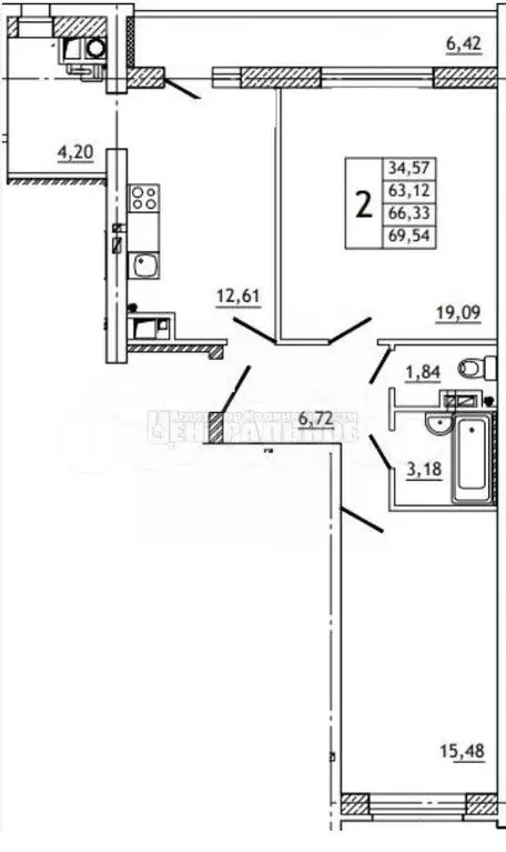 2-к. квартира, 70 м, 8/10 эт. - Фото 0
