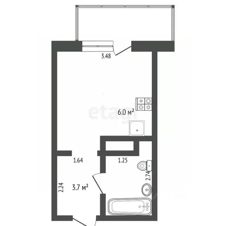 Студия Тюменская область, Тюмень ДОК мкр, ул. Ботаническая, 1к1 (19.6 ... - Фото 2