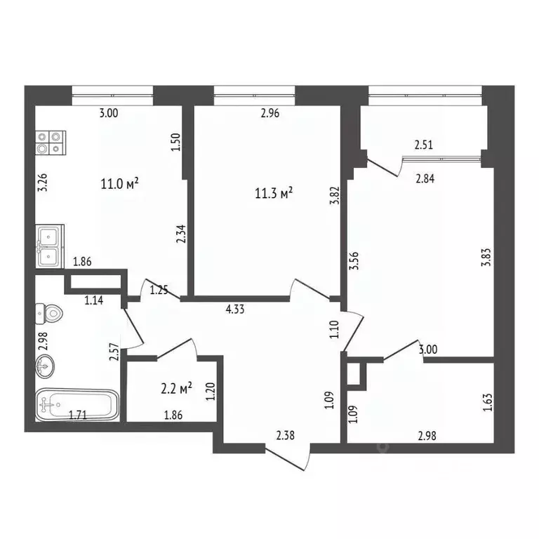 2-к кв. Тюменская область, Тюмень ул. Новоселов, 103 (53.0 м) - Фото 2