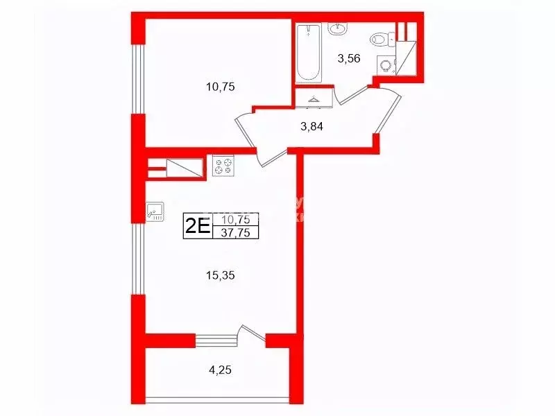 1-к кв. Санкт-Петербург просп. Авиаконструкторов, 69 (37.75 м) - Фото 2