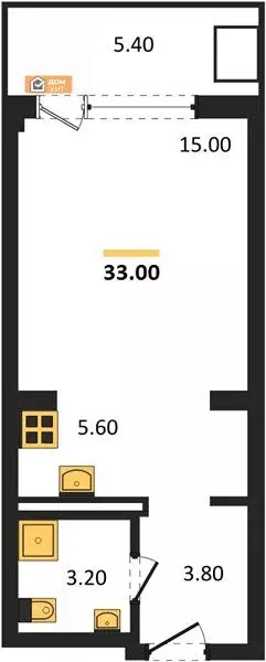 Квартира-студия: Николаевка, Севастопольская улица, 15 (33 м) - Фото 1