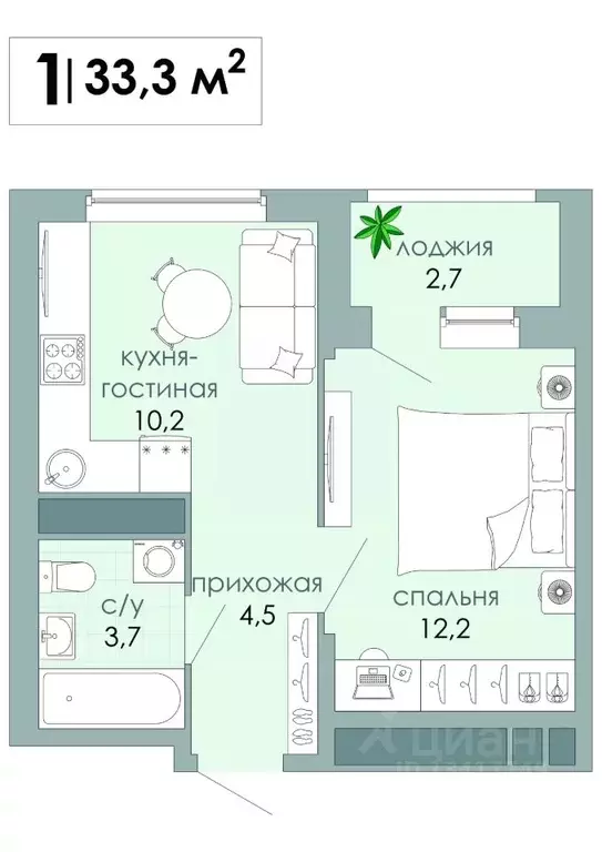 1-к кв. Тверская область, Тверь Южный мкр,  (33.3 м) - Фото 1