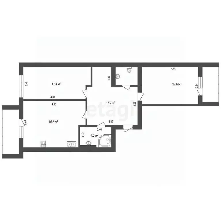 2-к кв. Ханты-Мансийский АО, Сургут Университетская ул., 29 (61.6 м) - Фото 1