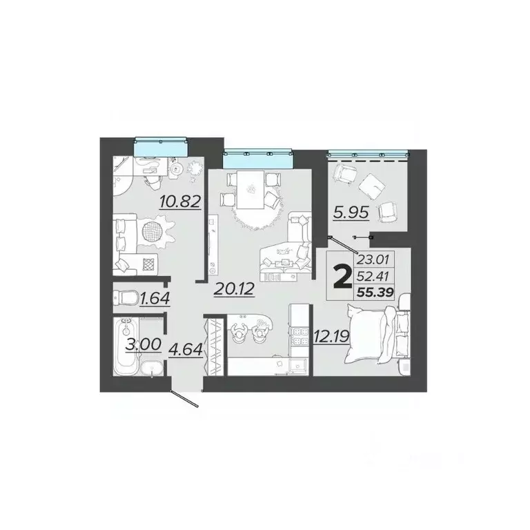 2-к кв. Брянская область, Брянск Архитектор жилой комплекс (55.39 м) - Фото 1