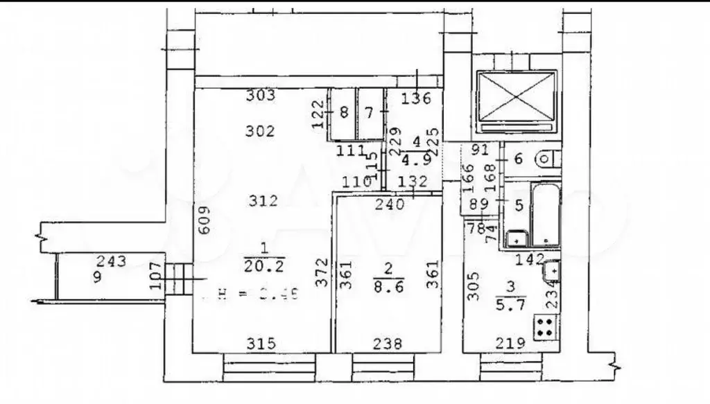 2-к. квартира, 43,6 м, 8/9 эт. - Фото 0