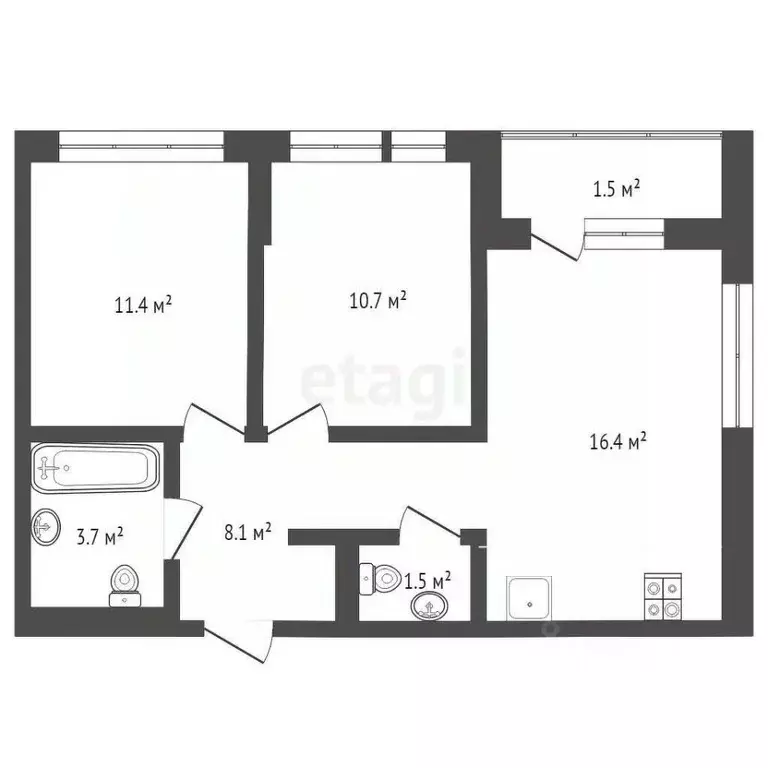 2-к кв. Тюменская область, Тюмень Полевая ул., 117к4 (53.6 м) - Фото 1