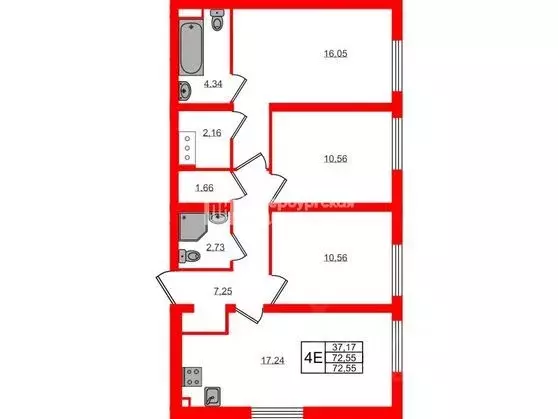 3-к кв. Санкт-Петербург ул. Морской Пехоты, 26к1 (72.55 м) - Фото 1