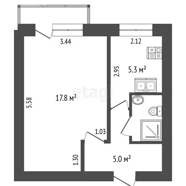 1-комнатная квартира: посёлок Нагорный, Совхозная улица, 16 (30.4 м) - Фото 1