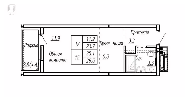 Квартира-студия: Барнаул, улица Антона Петрова, 214 (26.5 м) - Фото 1